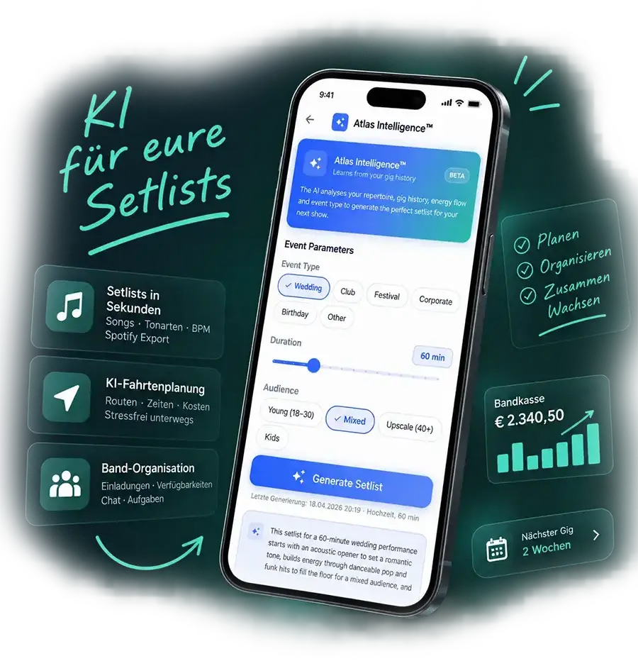 BandAtlas App für Gig-Planung und Bandorganisation