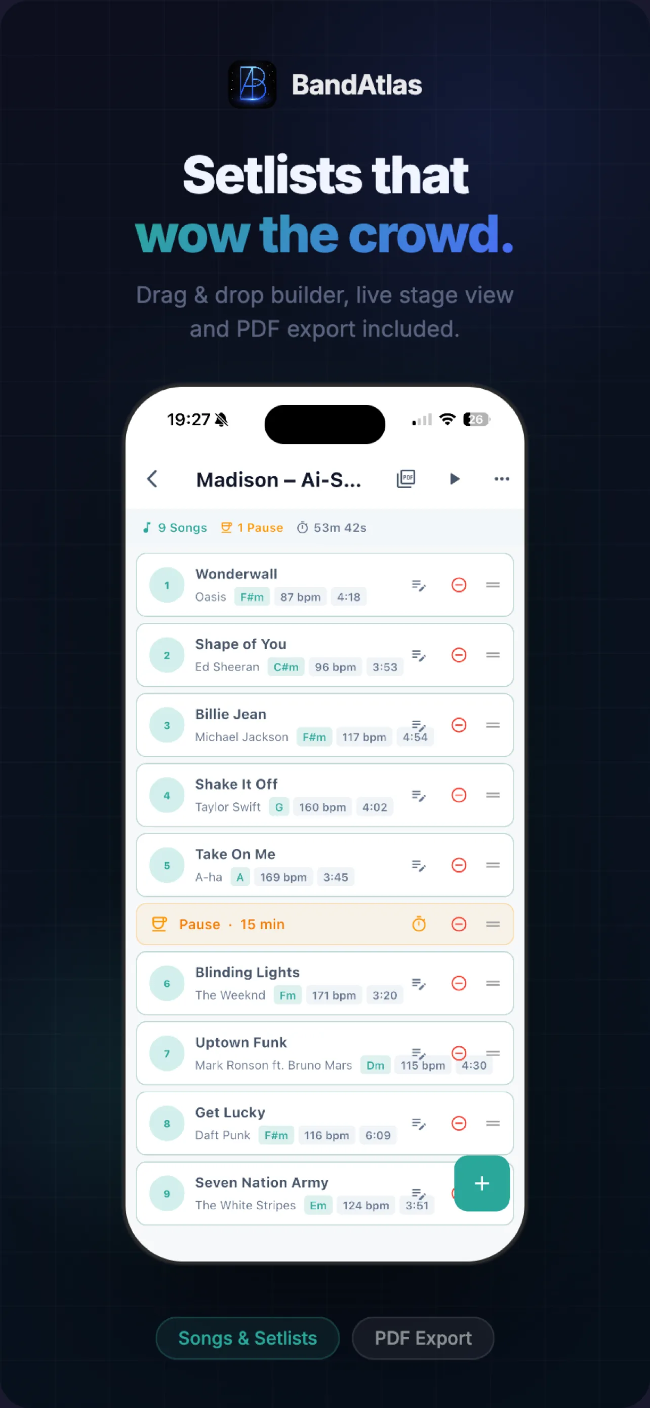 BandAtlas Setlist App – Setlisten erstellen und verwalten